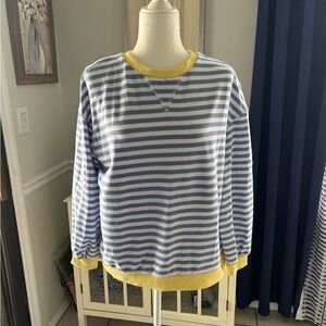 Amazon Blue and Yellow Striped Crew Neck Sweater